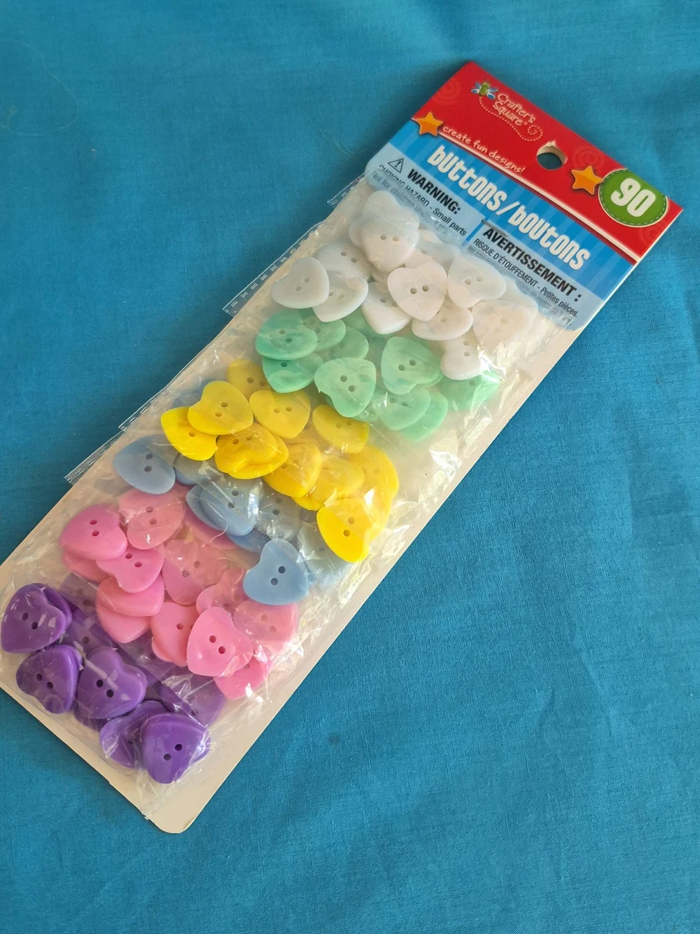 Crafters Square Heart Button 1 Pkg 90 Buttons NIP Sewing Scrapbooking